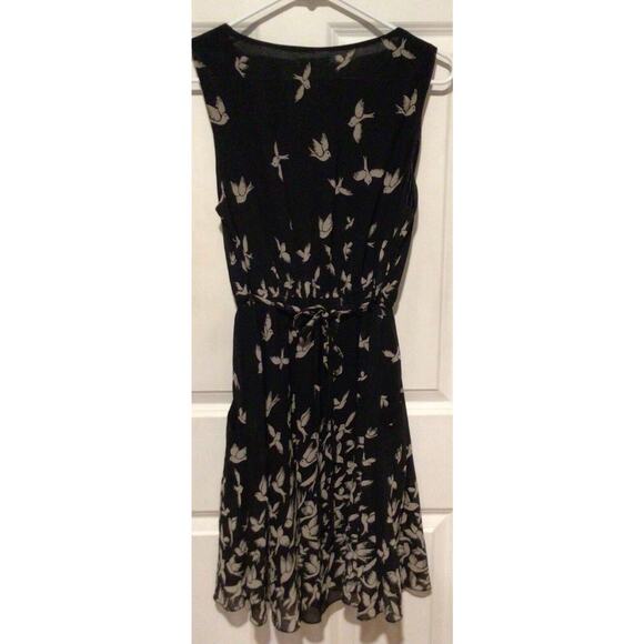 LA Soul Black Beige Bird Print Dress Women’s Size Small Fit & Flare Style - Picture 3 of 4